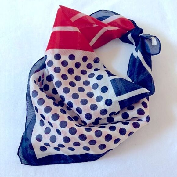 Vintage Red White Blue Polka Dot Stripes Scarf - Picture 4 of 4